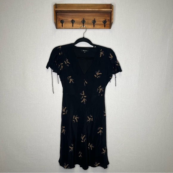 Madewell | Black 0 Midi Sheath Dress Short‎ Sleeve Silk - Picture 1 of 9